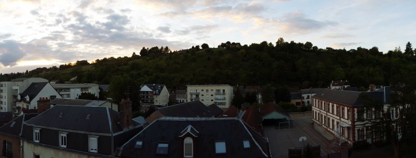 Panoramic view from my AirBnB bedroom in Evreux.